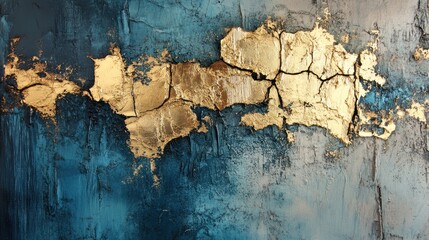 Obraz premium Abstract artwork featuring a textured blend of blue and gold elements.