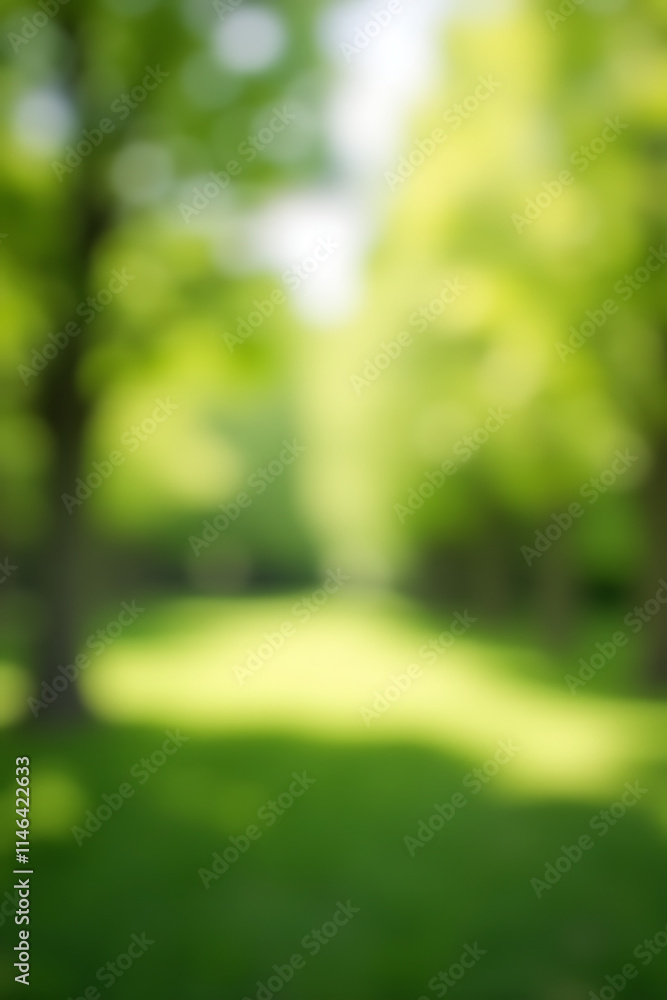 Poster A blurred bokeh effect is created by out of focus trees in a serene garden scene during spring and summer seasons always._00002_