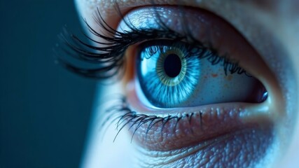 Fototapeta premium Close-up of a human blue eye with detailed iris and pupil