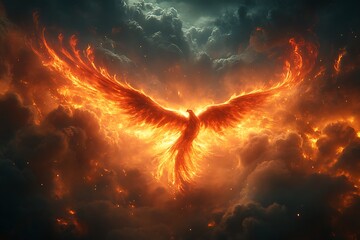 Fiery Phoenix Soaring Through a Dramatic Sky
