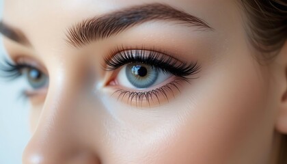 Obraz premium Stunning Eye Close-up: Luminous Blue Iris, Long Lashes, Soft Makeup