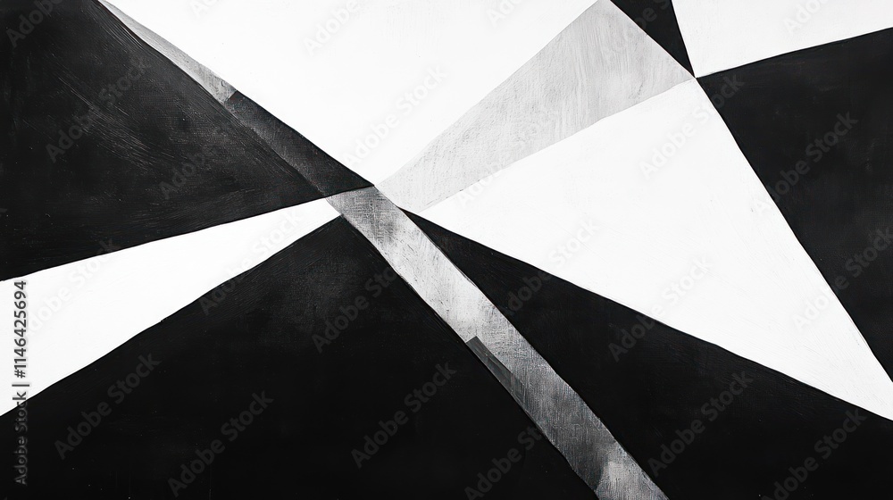 Poster abstract black and white geometric composition with intersecting shapes.