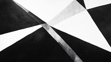 Abstract black and white geometric composition with intersecting shapes.