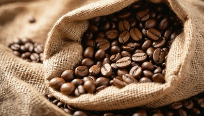Detailed view of coffee beans in a burlap sack with blurred edges