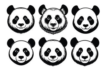 Set of panda head silhouette vector illustration