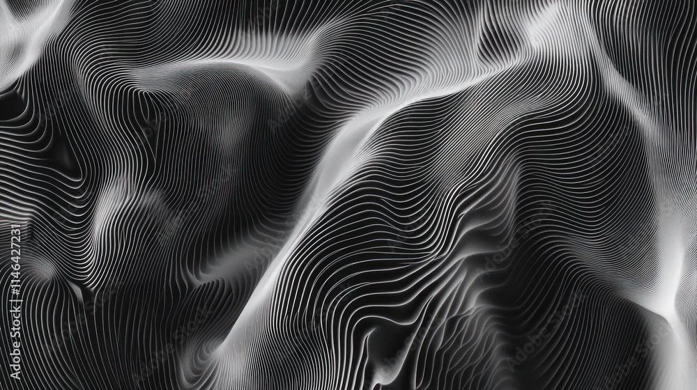 Aufkleber Abstract black and white wavy lines creating a fluid, textured pattern.