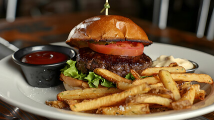 Juicy Burger with Crispy Fries: A Realistic Food Image