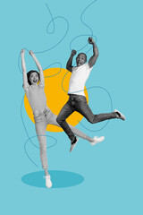 Composite trend artwork sketch image photo collage of copyspace young lady man team couple friends...