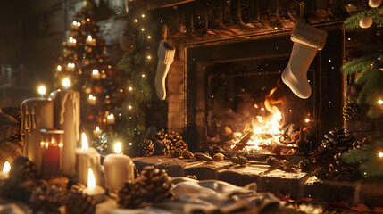 Cozy Christmas Fireplace 3D Illustration