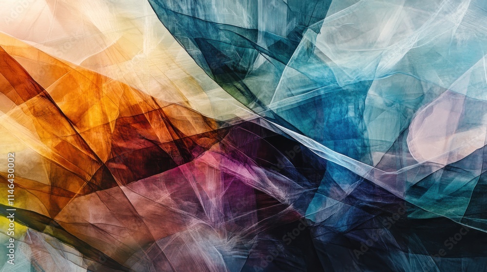 Aufkleber abstract colorful composition with layered shapes and translucent textures.