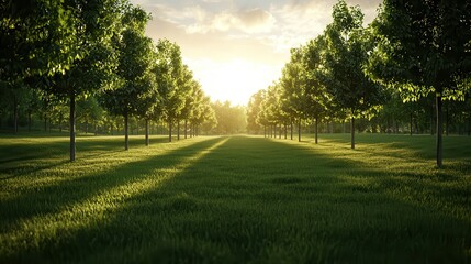 Obraz premium Rows of lush green trees forming a natural landscape, perfect for environmental or park themes imagine oil painting