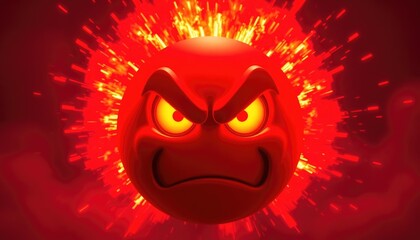 4K HD Wallpapers Angry Emoji With Fiery Eyes, Surrounded By A Massive Explosion Of Red Light And Energy. Desktop Wallpaper HD. HD Backgrounds