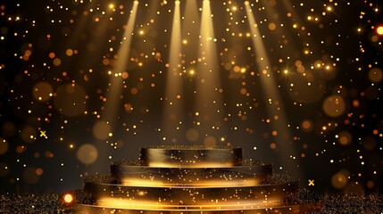 gold podium background award elegant light premium product cosmetic brown 3d sale. podium design gold template background showcase line beauty golden abstract white texture mockup banner glitter