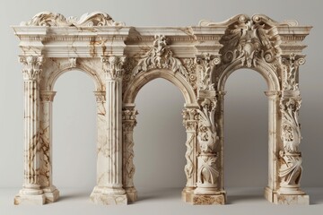 Naklejka premium Classical Arched Marble Frames: A Set of Architectural Decor Elements in Roman Vintage Style