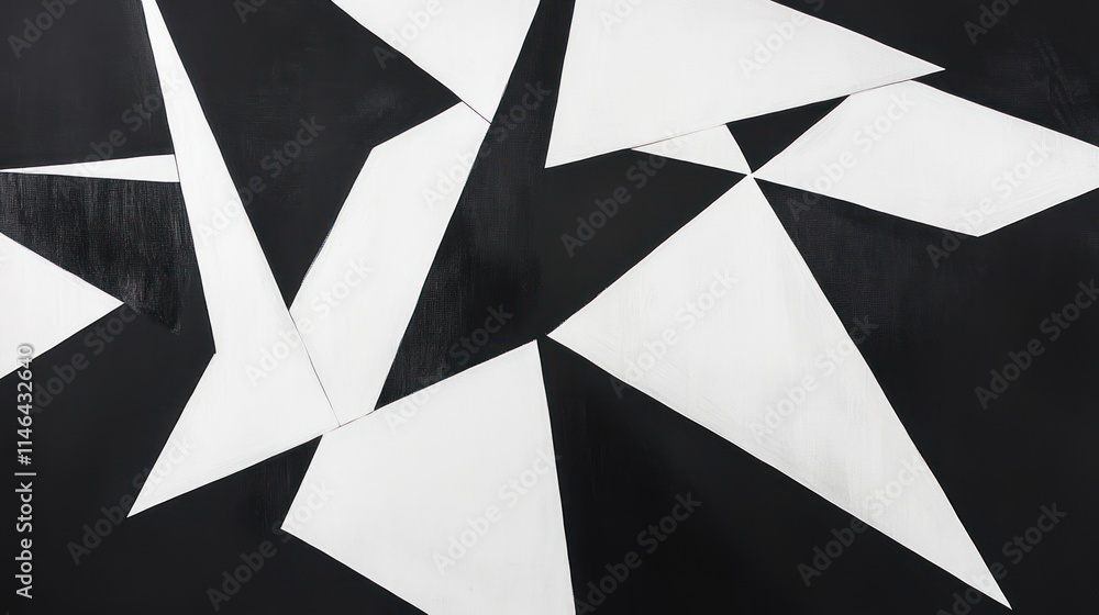 Aufkleber abstract composition of white geometric shapes on a black background.