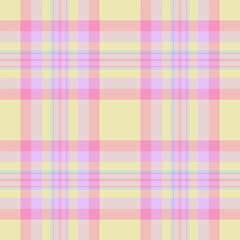Gift paper tartan check plaid, trim textile pattern background. Ornate seamless fabric vector texture in light and pink colors.