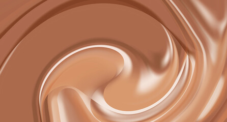 Abstract brown pearl Mocha Mousse spiral trippy background. Chocolate cream backdrop. Luxury card. Coffee color gradient. Banner, poster. template. Modern pop art wallpaper. Textured effect. Vortex