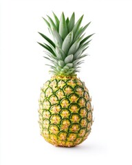 Fototapeta premium Ripe Pineapple: A vibrant, sun-kissed pineapple stands tall, showcasing its golden-yellow flesh and spiky green crown. A symbol of tropical delight and summer freshness. 
