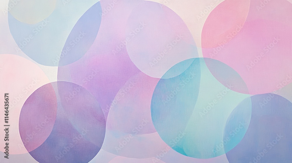 Poster abstract design featuring soft pastel circles in varying shades and transparency.