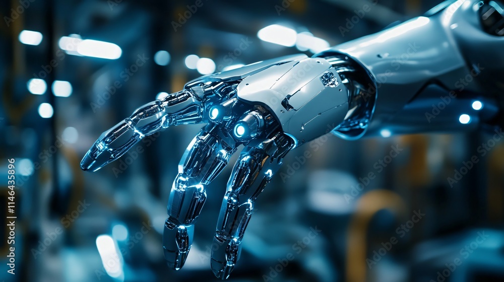 Leinwandbilder robotic arm performing task in futuristic factory setting