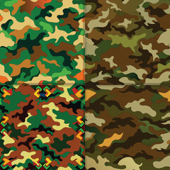 Seamless Camouflage Patterns in Green and Brown Shades