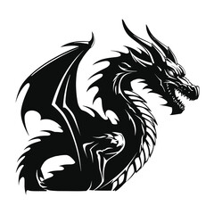 Elegant Silhouette Of A Black And White Dragon Vector Illustration