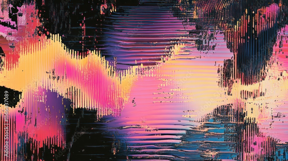 Poster abstract digital artwork featuring vibrant colors and dynamic wave patterns.