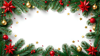 christmas frame with fir branches and balls