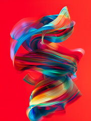 Energetic artistic projects thrive with colorful swirls on a red background, forming abstract patterns filled with creativity and modernity, creating a dynamic visual expression