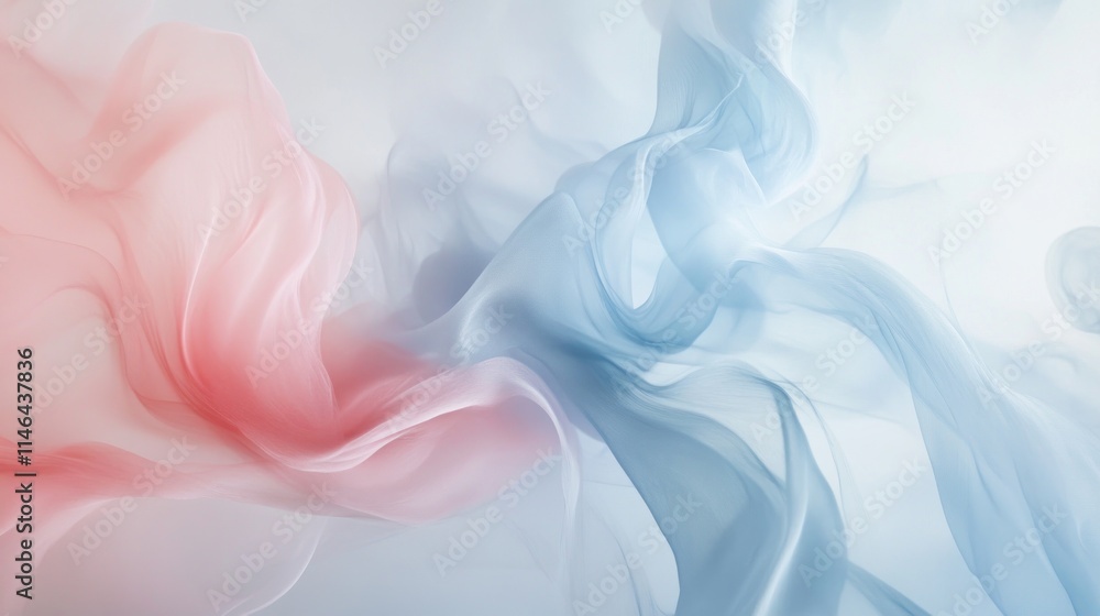 Aufkleber Abstract flowing fabric in soft pink and blue hues, creating a serene and ethereal atmosphere.