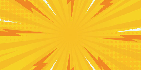 Bright orange pop art comic sunburst effect background with halftone. Cartoon abstract vector background. Suitable for templates, sales banners, events, ads, web, and pages