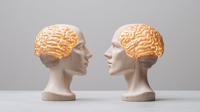 Connected minds in dialogue, neutral gray background, accessible healthcare concept