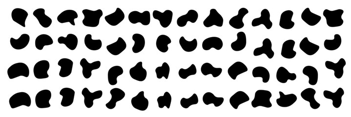 Fototapeta premium Random blob circles silhouette icon set. An arrangement of black organic shapes. Isolated on a white background. Pebble, drops and stone silhouettes. eps10 55