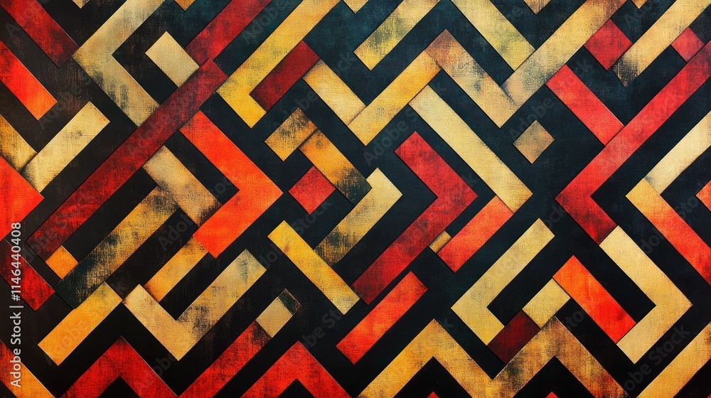 Poster abstract geometric pattern featuring vibrant colors and intricate designs.