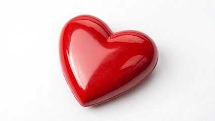 Fototapeta premium Glossy red heart shaped object rests on a clean white surface, symbolizing love and affection. red heart on white background