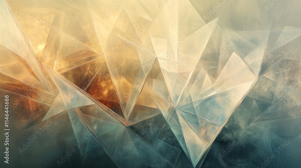 Poster abstract geometric shapes in soft hues create a modern, ethereal atmosphere.