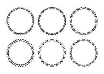 Black ink empty isolated round borders motif emblems set design elements set on white background