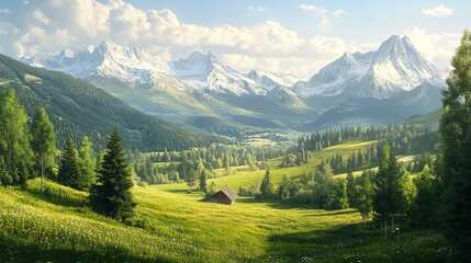 Beautiful Landscape Vector Illustration of Mountains and Forests