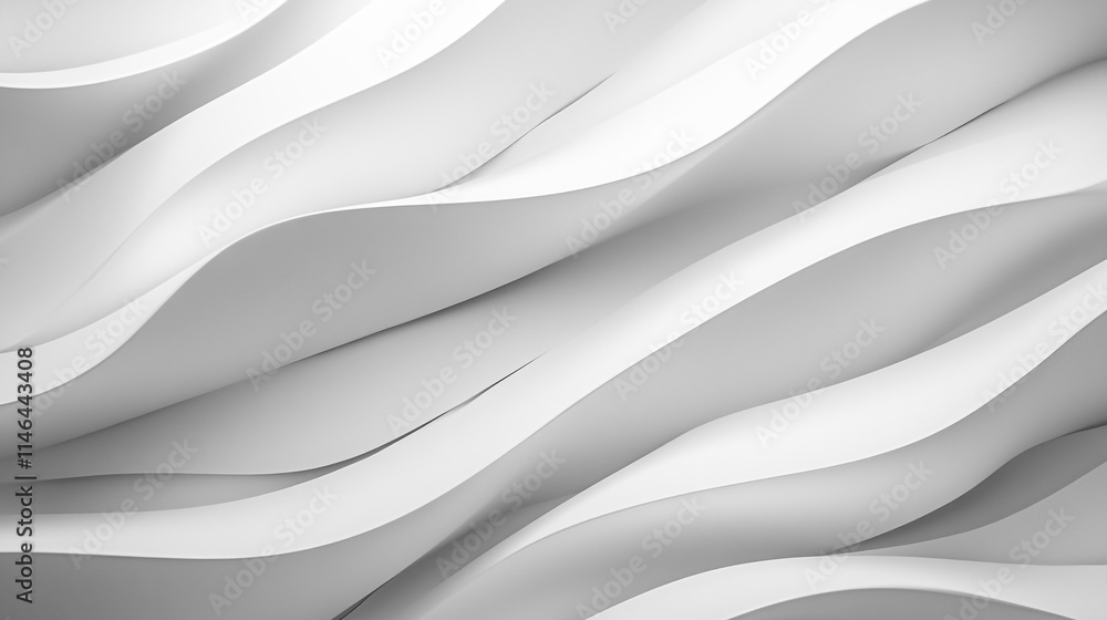 Poster abstract design of flowing white waves creating a modern look in space.