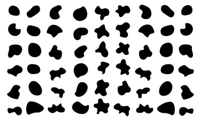 Fototapeta premium Random blob circles silhouette icon set. An arrangement of black organic shapes. Isolated on a white background. Pebble, drops and stone silhouettes. eps10 55