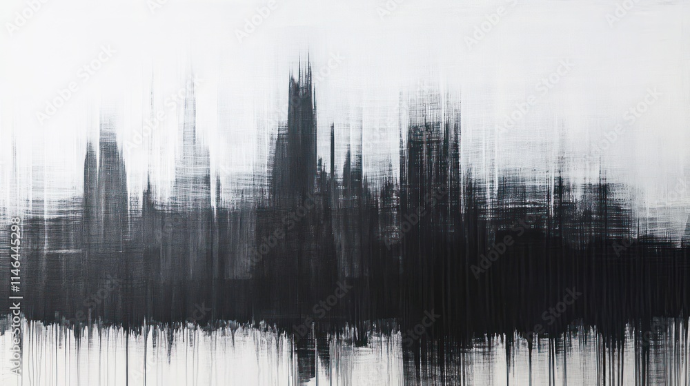 Poster Abstract monochrome artwork depicting a blurred skyline with dynamic lines and textures.