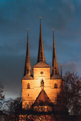 Fototapeta premium Erfurt Cathedral During Christmas with Festive Christmas Market and Holiday Spirit. High quality photo