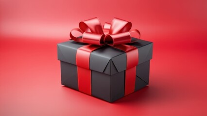 Obraz premium black gift in red ribbon on red background