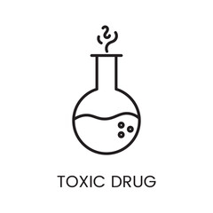 A vector linear icon of a laboratory flask with steam rising from the top and bubbles inside the liquid with an editable stroke