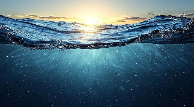 Underwater sea and sky, split shot of half water half sky, generative ai , isolated on white background,  , copy space, copy space for text,