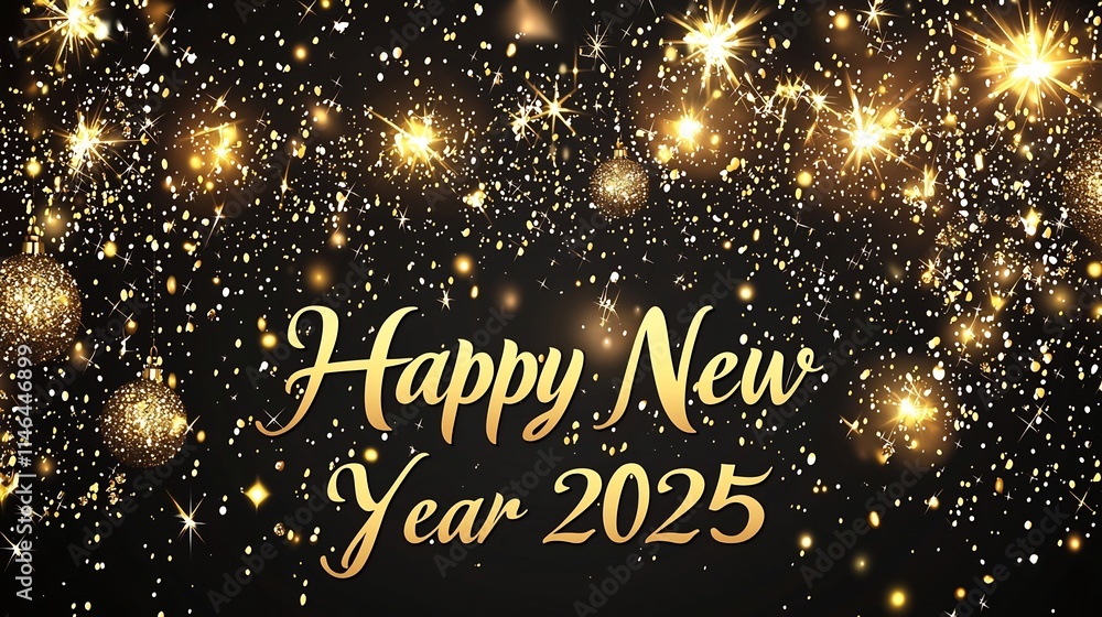 Poster charming golden hued new year 2025 backdrop with glowing sparkles and clean lower section perfect fo