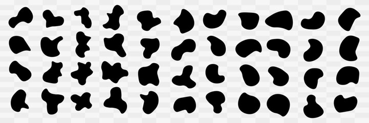Random blob circles silhouette icon set. An arrangement of black organic shapes. Isolated on a white background. Pebble, drops and stone silhouettes. eps10   55
