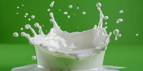 Splash of Milk or Cream Against Green Background, Isolated and Dynamic