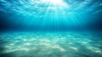 Underwater view with sun beams in turquoise water , isolated on white background,  , copy space, copy space for text,