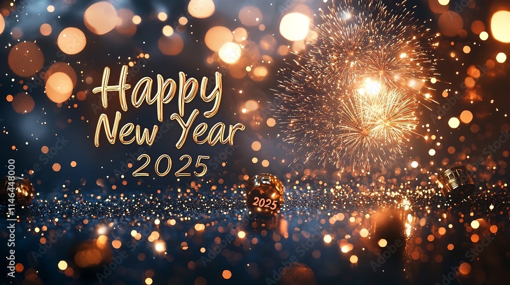 Poster dazzling golden bokeh and vibrant fireworks bursting in the night sky creating a mesmerizing display